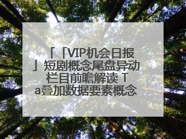 「VIP机会日报」短剧概念尾盘异动 栏目前瞻解读 Ta叠加数据要素概念 大涨近10%